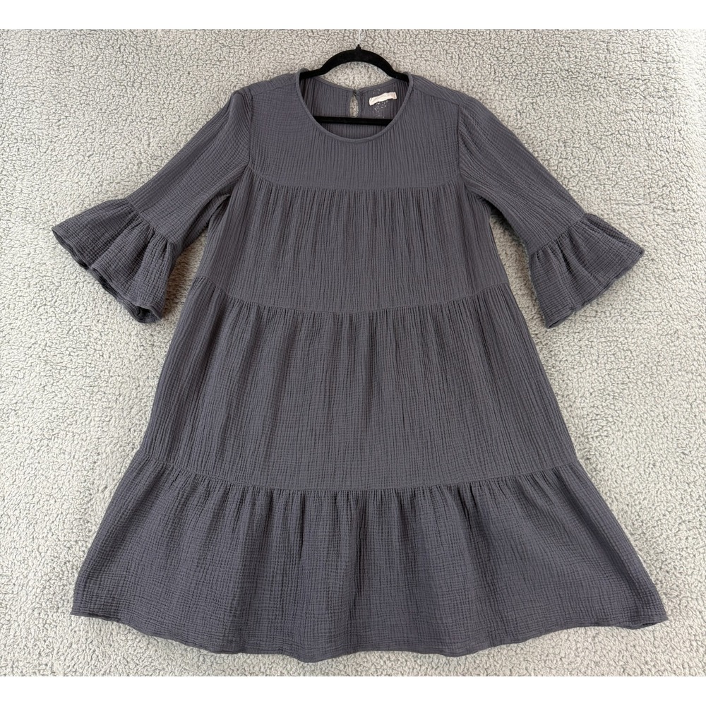 Outerknown Currents Organic Cotton Gauze Bell Sleeve Dress Womens Large‎ Gray
